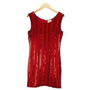 Statement Vintage J. Ribkoff ruby red hand sequined & beaded 100% silk dress